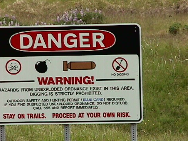 Finger Bay Creek UXO sign